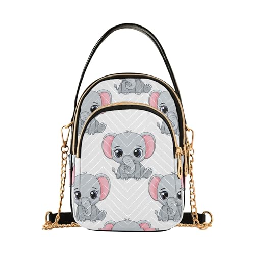 Cute Cartoon Elephants Grey Single Shoulder Handbag Women Quilted Chain Strap Cell Phone Purse Cute Ladies Crossbody Satchel Bag