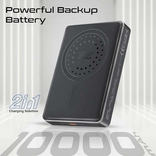 Promate Ultra-Compact 10000mAh Power Bank with Ultra-Fast 15W MagSafe Compatible Charging, Super-Fast 20W USB-C Input/Output Port, Smart Battery Indicators, Blade 10 Black