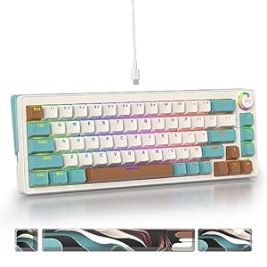 Guffercty kred 65% Percent Keyboard Hot-Swappable, 68 Keys Mechanical Gaming Keyboard Wired with Knob Arrow Keys RGB Backlight for Win/Mac(68 Brown)