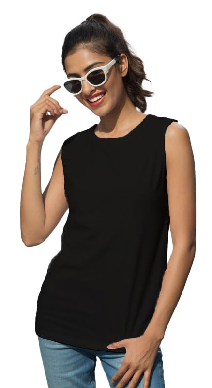 Plain Round Neck Sleeveless T Shirt for Women | 100% Cotton (Model F)-image-38