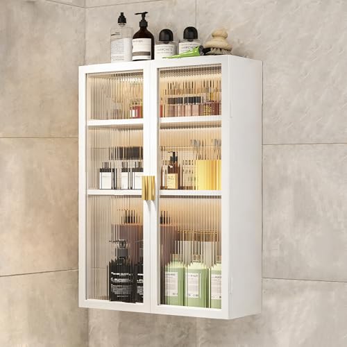 MIORAH Bathroom Storage Cabinet | Bathroom Accessories Set, Washroom Organiser Cabinet | 3 Layer, Space Saving Carbon Steel Shelf, White, 50 Cm, Pack 
