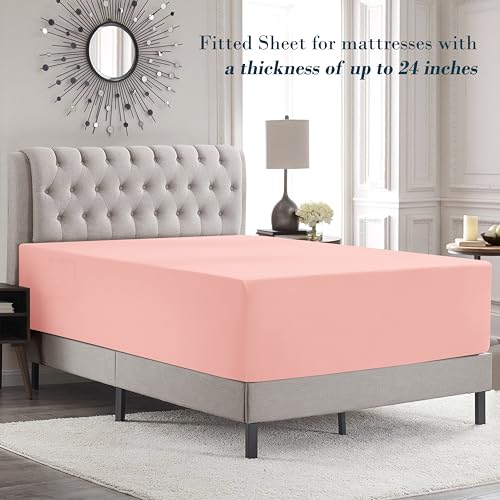 Image of Mocassi Luxury 4-Piece Sheet Set, Ultra Soft 1800 Premium Hotel Quality Microfiber Sheet Set, Fits Mattresses Up to 18 to 24 Inches Extra Deep Pocket - Breathable and Secure Fit, Twin, Dusty Rose