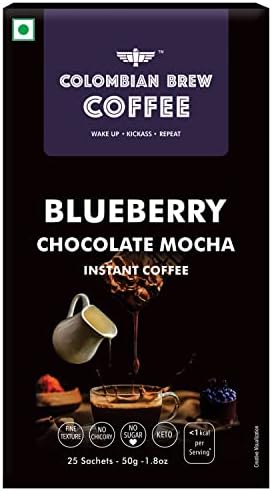 COLOMBIAN BREW COFFEE Blueberry Chocolate Mocha Instant No Sugar Vegan, 50g