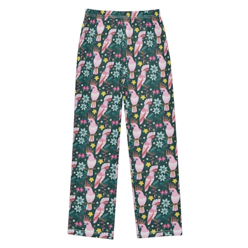 Pink Parrot Flowers Boys Long Pants Soft Trousers Elastic Waist Kids Lounge Bottoms with Pockets S-XL