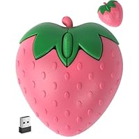 Wireless Bluetooth Mouse Cute Pink Fruit Strawberry Shape Silent Portable Lightweight USB Optical Cordless Dual Mode Mice for PC Laptop Computer Tablet Mac MacBook Pro Desktop Kids Girls Women Gift