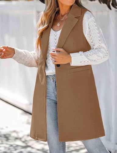 Mywinway Wool Long Vest for Women Fall Winter Sleeveless Blazer Jackets Dress Trendy Coat3