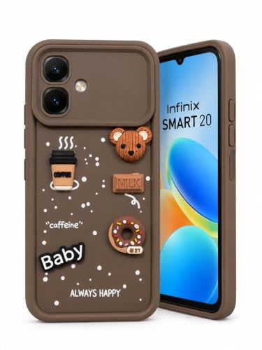 Image of Bintage Back Cover Compatible ForInfinix SMART 20 4G | Cute 3D Taddy Ball Bear Milk Cake Coffee Silicon Case Full Body & Camera Protection - Brown