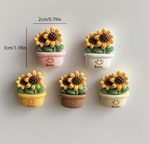 Image of 5 Pc Sunflower Fridge Magnet Set for Refrigerator | Cute Decorative Magnets for Home & Kitchen Decor | Stylish Strong Magnetic Stickers for Office, Locker & Gifting