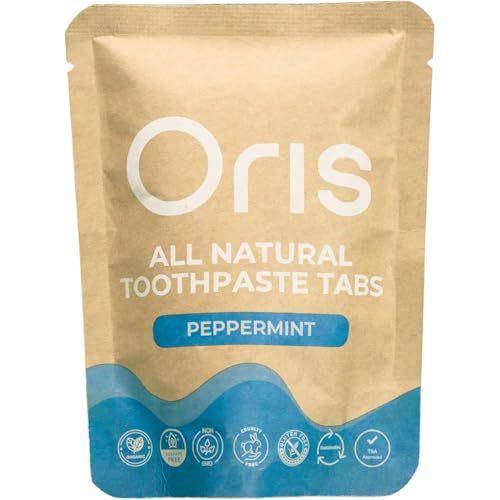 Image of Oris Natural Toothpaste Tabs - Chewable Toothpaste Tablets for Sensitive Teeth, TSA-Approved Plastic-Free & Kid-Friendly Zero Waste Travel Tabs - 62ct (Peppermint)