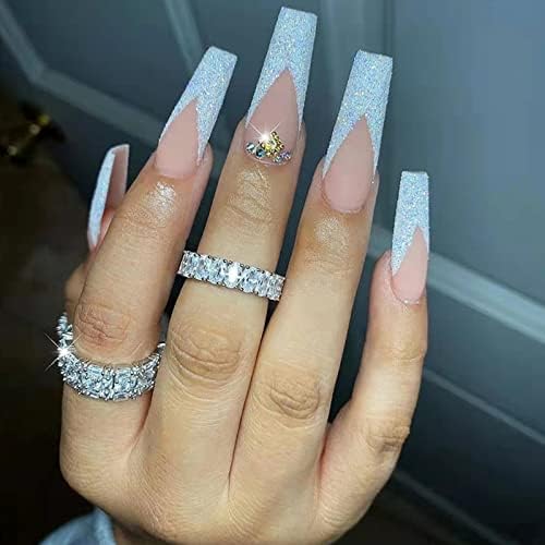 JUSTOTRY 24 Pcs Fake Nails Long, Glossy Black French Press on Nails Patterns, Pretty Nude Ballerina Stick on Nails for Women, Acrylic Coffin False Nails Medium with Glue for Nail Art