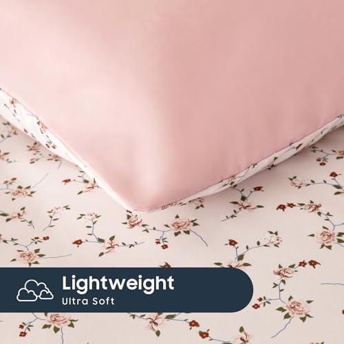 Image of Wake In Cloud - Floral Comforter Set, Coquette Cottagecore Aesthetic Cute Flower Pattern for Women Teen Girls, Soft Lightweight Dorm Bedding, 3 Pieces, Dusty Pink, Queen Size