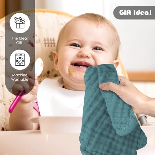 Image of Ease Cubs 12 Pack Muslin Washcloths for Baby - 100% Cotton Baby Wash Cloths for or Baby Face Body Comfy and Soft for Newborn Infants Kids Girls and Boys - 12 inchx12 inch - Ivory, Slate and Emerald Series