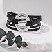 Infinity Leather Wrap Bracelets Boho Cuff Bracelets Cute Stackable Bangle with Magnetic Clasp Handmade Braid Interlock Disc Jewelry Gifts for Women(Black)