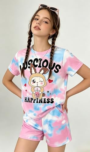 Image of Girls Clothes 2PCS Butterfly Print Short Sleeve T-Shirt + Shorts Set Teen Tween Girls Summer Outfits Set