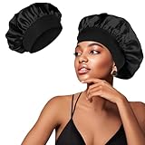 Gorro para Dormir, Gorro De Satén con Banda Elástica Ancha, Gorro De Seda para El Cuidado del Cabello Rizado Sombrero de...