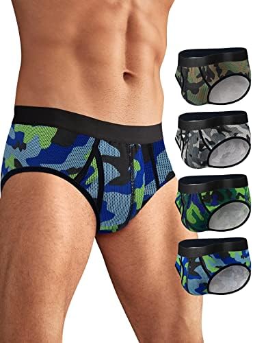 CONKEND Men's Underwear Briefs Cotton Briefs for Men Soft Breathable Comfy U Pouch Brief 4 pack Camo M