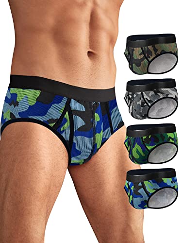 Conkend Men's Underwear Briefs Cotton Briefs For Men Soft Breathable Comfy U Pouch Brief 4 Pack Camo M #TOP13
