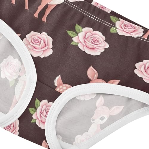 Cute Pink Deers Pink Roses Floral Girl Panties Cute Toddler Girls Underwear Cotton Fun Print Briefs Undies Kids 2t4