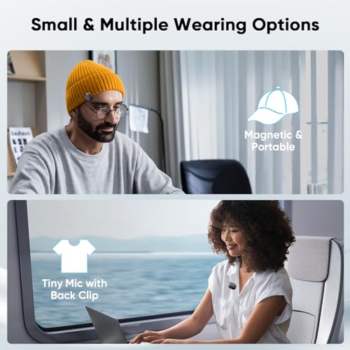 Image of ULANZI A30 Tiny Mic Magnetic, Wireless Lavalier Microphone Mini Size, Noise Cancellation, 164 ft Range, 20H Battery Life, Lapel Microphone for Video Recording, DSLR, iPhones, Android, PC