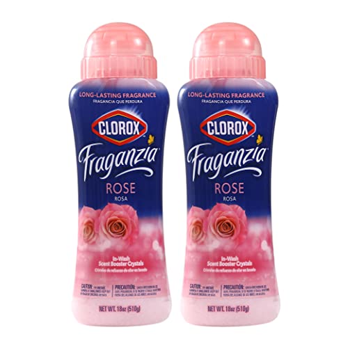 Image of Clorox Fraganzia Laundry Scent Booster Crystals, In-Wash Fragrance Beads for Fresh-Smelling Clothes & Linens, Safe for All Fabrics & Colors, Easy-Pour Bottle, Rose Scent, 18 Oz, 2 Pack