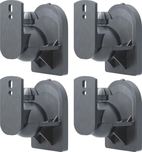 goobay Soporte de Pared para Altavoces Universal, Giratorio/Inclinable para Altavoces de hasta 3,5 kg, 4 Piezas, 49391, Negro
