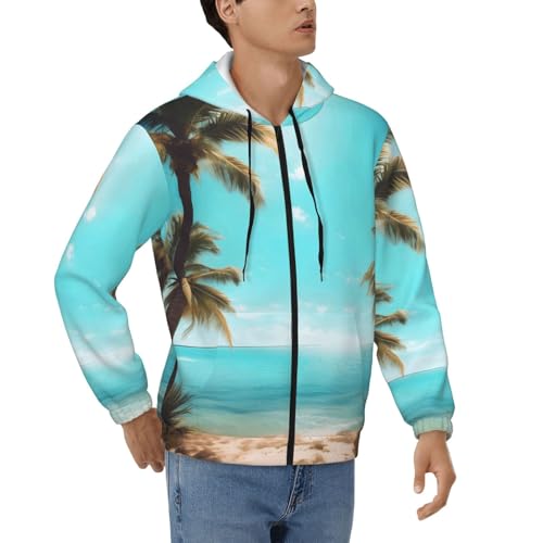 Sweat à capuche zippé pour homme avec motif mer et palmiers décontracté