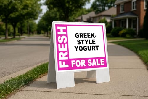 Greek-Style Yogurt Fresh For Sale Pink Folding Coroplast A-Frame Double-Sided