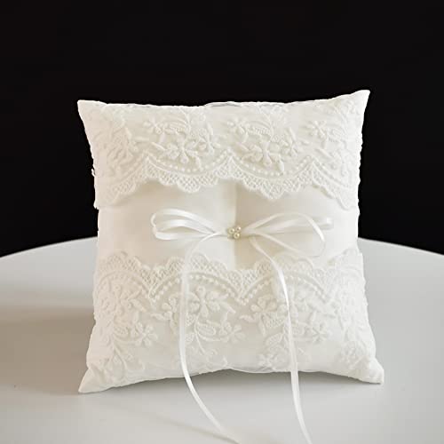 STAFUNI Wedding Ring Bearer Pillow, Ivory Lace Ring Pillow Ring Bearer Cushion for Wedding Cereomoy Party