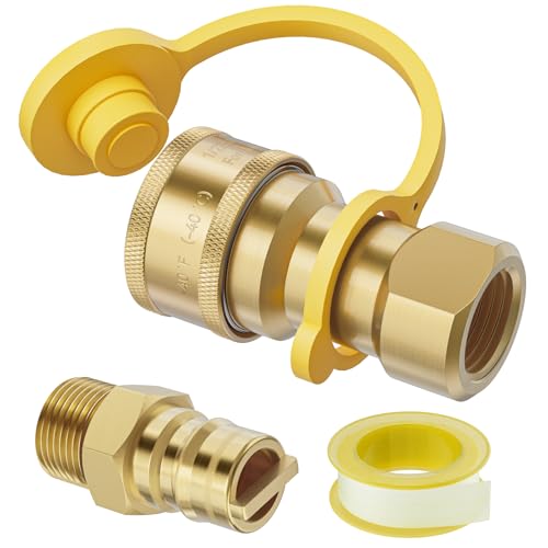 Rushare 1/2 Inch Natural Gas Quick Connect Fitting for Natural Gas Hose Propane Quick Connect Fittings Natural Gas and Propane Quick Connect Set (2 Pcs) Solid Brass