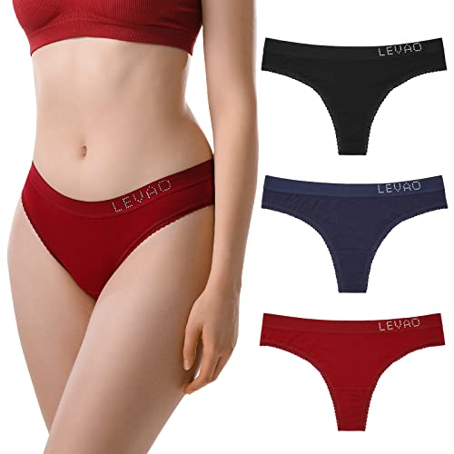 Levao Algodón Thong Bragas para Mujer Tangas de Algodón Cómodos, Suaves y Elásticos Multicolor S-XL (M, 3 Pack) Cover