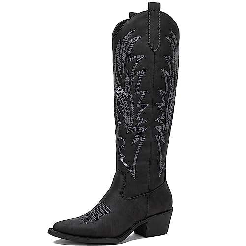Image of GLOBALWIN Women's The Western Cowboy Cowgirl Embroidered Knee High Boots