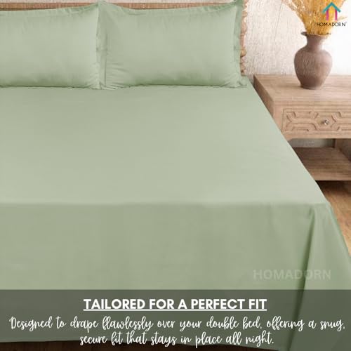 Image of HOMADORN Premium Polycotton Flat Bedsheet for Double Bed with 2 Pillow Covers - Soft, Durable & Wrinkle-Resistant (Mint DUST)