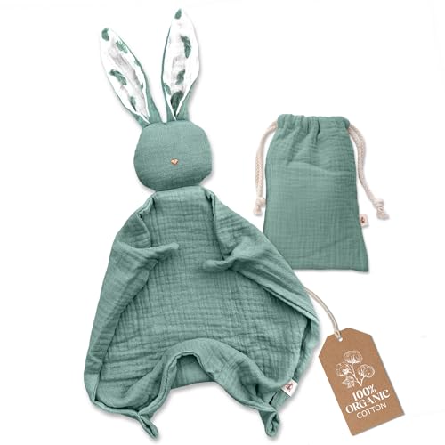 Image of Mikito Organic Cotton Baby Muslin Lovey Bunny - Oeko-TEX & GOTS Certified - Security Blanket & Perfect Loveys for Babies - Unisex New Baby Gift for Ultimate Comfort & Peaceful Dreams