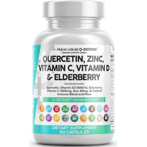 Q Defend Quercetin Supplement with Zinc Vitamin C Vitamin D Elderberry Turmeric Black Pepper Garlic Ginger Sea Moss Lysine Stinging Nettle Reishi Mushroom Immune Support 60 Capsules