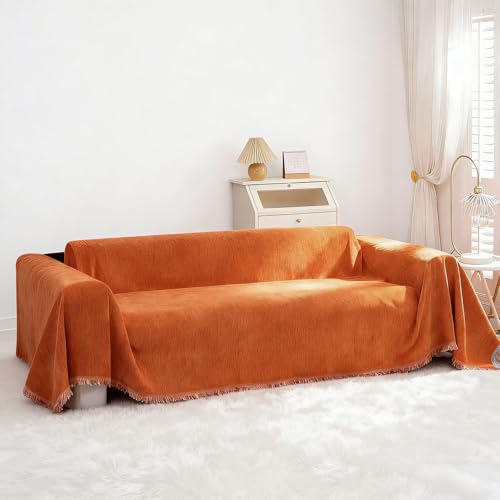 Malloom Funda de sofá naranja lavable para sofá biplaza, funda de sofá de felpilla suave para perros, fundas de sofá color caramelo sólido para mascotas (180 x 300 cm)