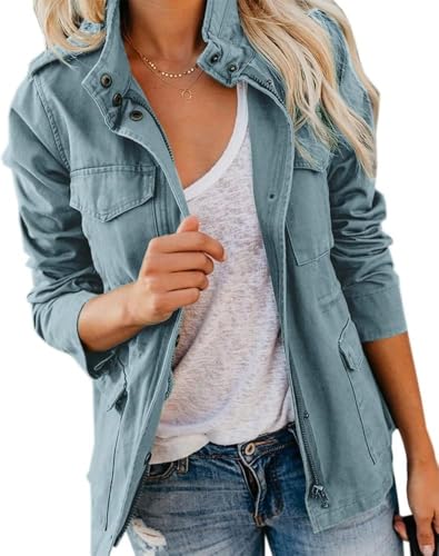 Soulomelody Women Military Anorak Jackets Zip Up...