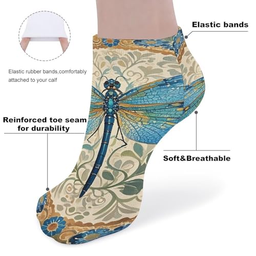 Hand Painted Blue Dragonfly Ankle Socks 5 Pairs Low Cut Non Slip No Show Socks Comfortable Athletic Socks for Women Men3