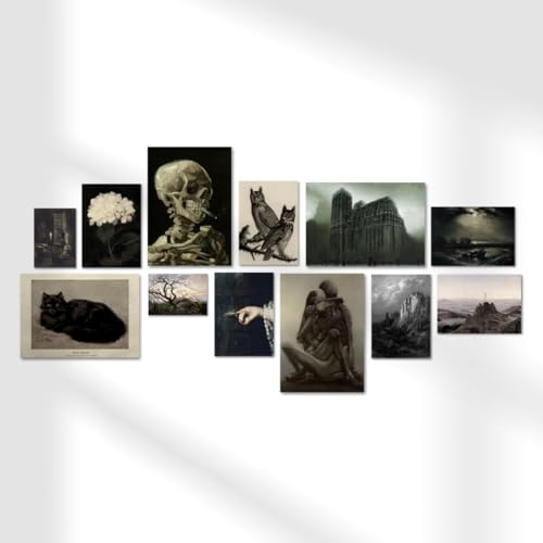 Image of Dark Academia Room Decor (Set of 12) - Gothic Home Decor, Moody Halloween Decor, Dark Academia Aesthetic Pictures, Creepy Posters Goth Art Prints, Edgy Witchy Gallery Wall Art for Bedroom (D 023)