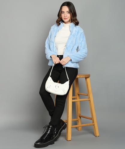 Image of Alan Jones Clothing Women's Fluffy Yarn Fleece Full-Zip Jacket | Soft Lightweight Warm Outerwear with Stand Collar & Piping at Hem & Cuffs