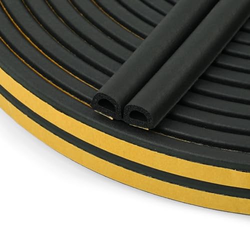 flintronic Tira de Sellado Junta, 12 M Burletes Puertas para Puerta Ventana, 9mm*6mm Goma burlete para Puerta Ventana Antigolpes Autoadhesiva Autoadhesiva Antigolpes Prevenga el Ruido Tipo D, Negro