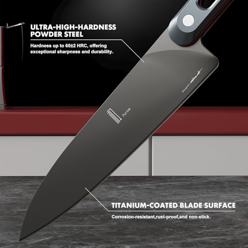 Image of Japanese Chef Knife 8 Inch: ZDF-905 Powder Steel, Ultra Sharp Kitchen Knife, Full Tang Professional Chef Knife with Interchangeable Aluminum Handle, Purism Series