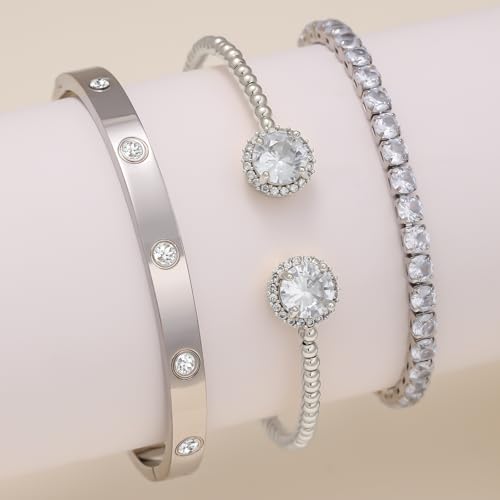14K Gold and Silver Tennis Bracelet Set for Women with Cubic Zirconia Trendy Gift Jewelry3
