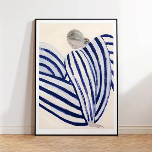 Impression sur toile abstraite rayures bleues 60x80cm sans cadre