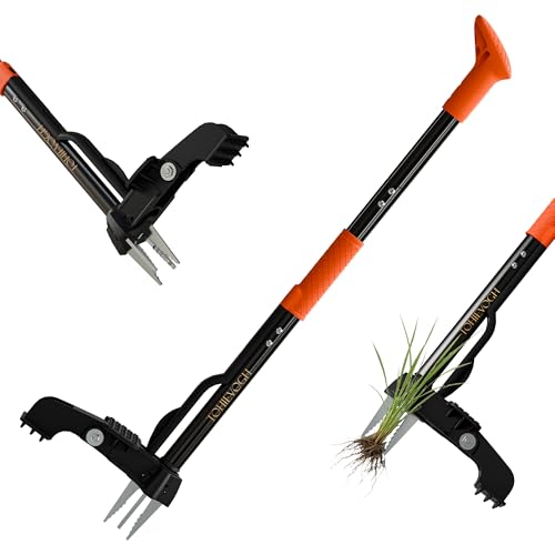 TohieVogh Weed Puller Tool 4-Claw Stand Up Root Remover Orange