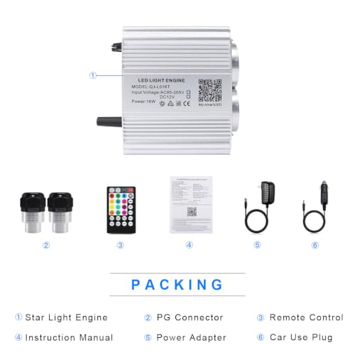 Image of AMKI Dual Port 16W Twinkle Starlight Sound Activated Color Changing RGBW Light Source Engine Driver Remote /APP Control Starlight Box Motor for Fiber Optic Starlight Headliner Kit
