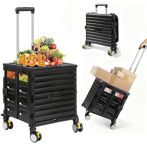 Yoawllty Folding Shopping Trolley Collapsible Cart Portable Rolling cart 4 Wheels 45L Outdoor Trolley Utility Transit Multipurpose Grocery Trolley Utility Wagon for Daily Use Home Kitchen