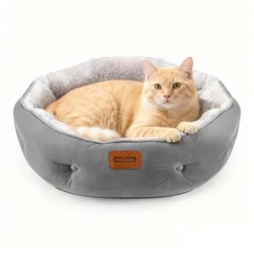 Nobleza - Cuccia Rotonda Anti-Stress per Cani e Gatti, Nido Lavabile in Lavatrice con Bordo Alto & Base Antiscivolo - Peluche Morbida, Calmante, per Animali Piccoli e Medi, Grigio, M (ø60 cm)