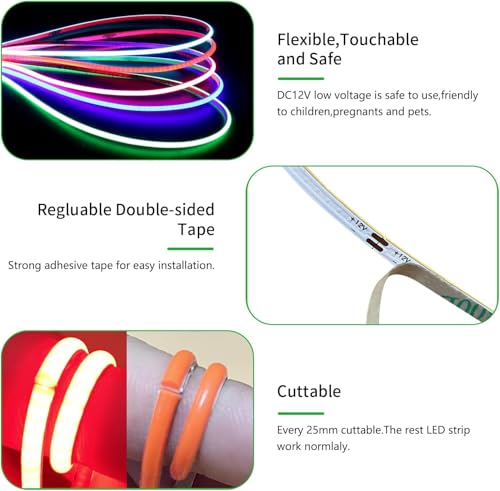 Tira de LED COB naranja 5m 12V 4mm para interiores miniatura 5