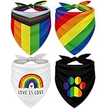 Whaline Regenbogen-Hundeschal mit Aufschrift 'Love is Love Pride', Dreiecks-Lätzchen, Regenbogen-Hundeschal, wendbar, doppelseitig, Haustier-Halstuch für kleine, Kostüm-Zubehör, 4 Stück