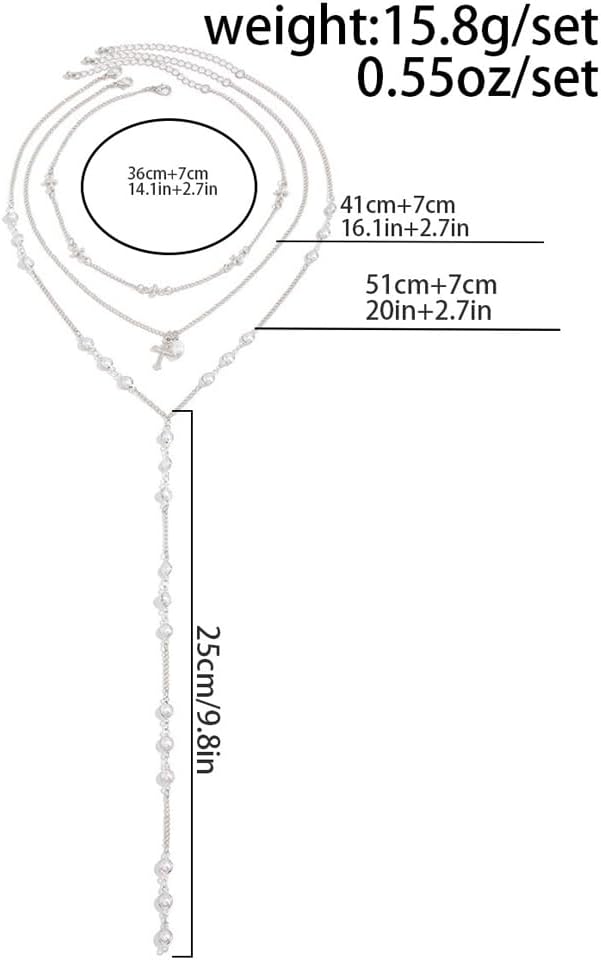 Layered Baroque Pearl Cross Pendant Y-Necklace for Women,Gold Silver Plated Lariat Bead Sweater Necklaces Punk Party Banquet Jewelry Accessories Gifts